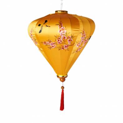 18inch Vietnamese Flower Bird Satin Lantern (Yellow)