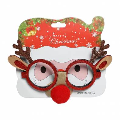 Christmas Glitter Reindeer Spectacle with Nose (Red)