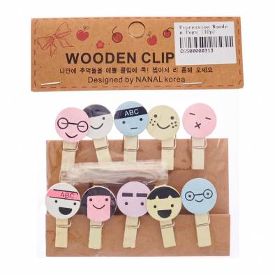 Face Expression Wooden Pegs (Assorted Colors) (10pcs)