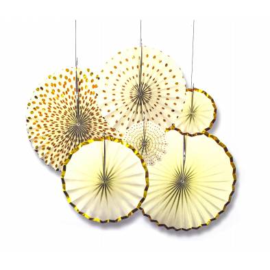Gold Edge Paper Fans Set JQ80400 (Cream) (6pcs)