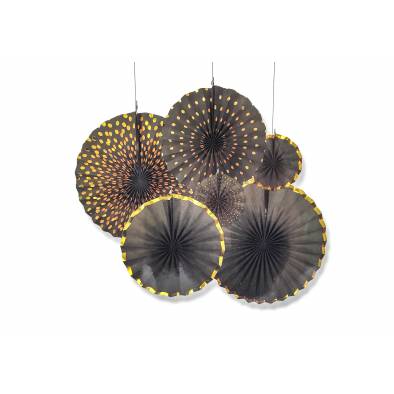 Gold Edge Paper Fans Set JQ80401 (Black) (6pcs)