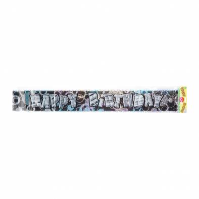 Hologram Happy Birthday Banner (Black)