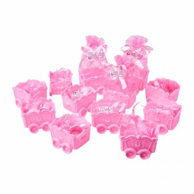 It's a Girl Tram Drawstring Pouch (Pink) (12pcs)