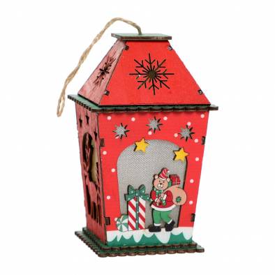 LED Christmas Red Wooden Lantern (Bear)