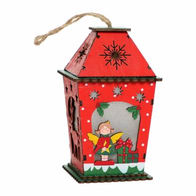 LED Christmas Red Wooden Lantern (Elf)