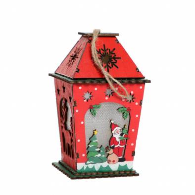 LED Christmas Red Wooden Lantern (Santa)