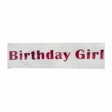 Lace Birthday Girl Shiny Sash (White)