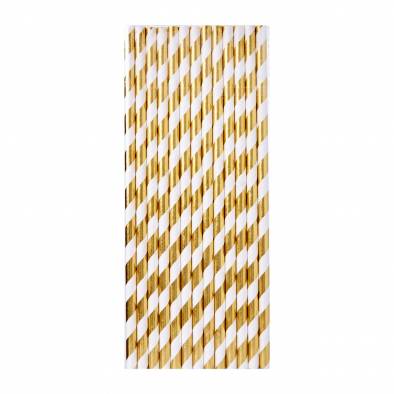 Metallic Paper Straw (Gold White Striped) (25pcs)