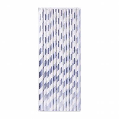 Metallic Paper Straw (Silver White Striped) (25pcs)