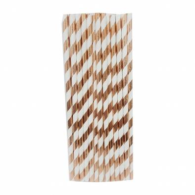 Metallic Paper Straw (Rose Gold Striped) (25pcs)