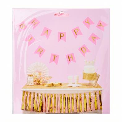 Paper Flag Happy Birthday Banner JQ80188 (Pink)