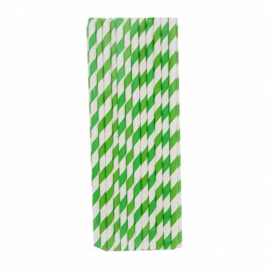 Paper Straw (Green Striped) (25pcs)