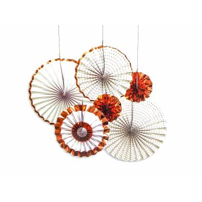 Rose Gold Edge Paper Fans Set JQ80288 (White) (6pcs)