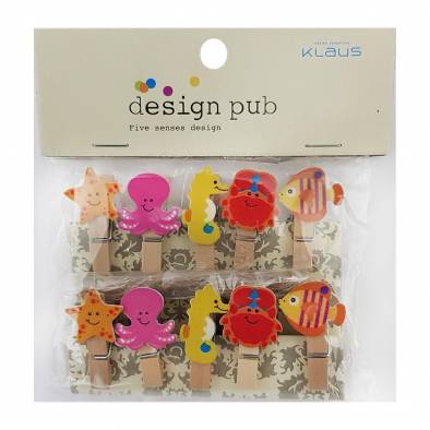 Sea Creature Wooden Pegs (Assorted Colors) (10pcs)