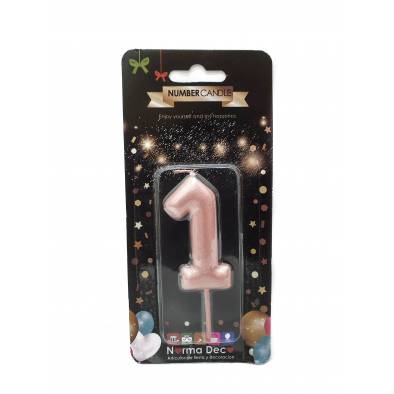 Shiny Number Candle (1) (Rose Gold)
