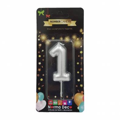 Shiny Number Candle (1) (Silver)