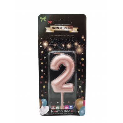 Shiny Number Candle (2) (Rose Gold)