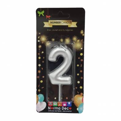 Shiny Number Candle (2) (Silver)