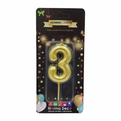 Shiny Number Candle (3) (Gold)