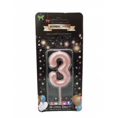 Shiny Number Candle (3) (Rose Gold)