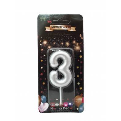 Shiny Number Candle (3) (Silver)