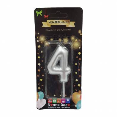 Shiny Number Candle (4) (Silver)