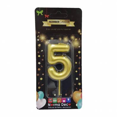 Shiny Number Candle (5) (Gold)