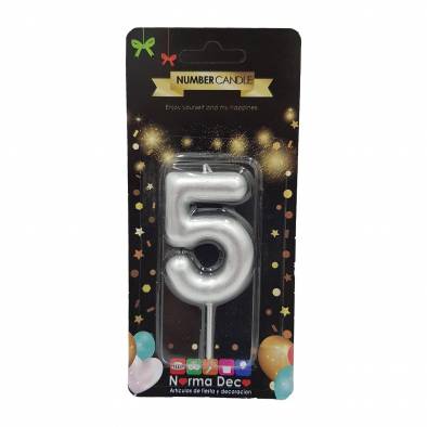 Shiny Number Candle (5) (Silver)