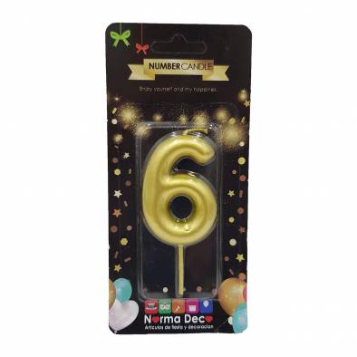 Shiny Number Candle (6) (Gold)