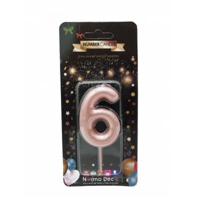 Shiny Number Candle (6) (Rose Gold)
