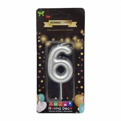 Shiny Number Candle (6) (Silver)