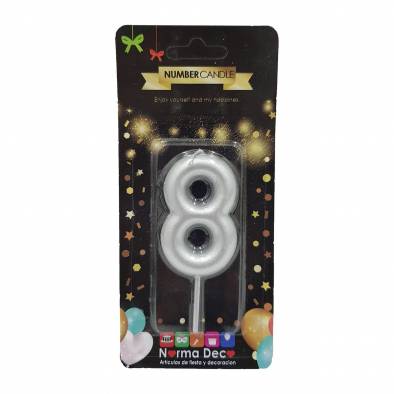 Shiny Number Candle (8) (Silver)