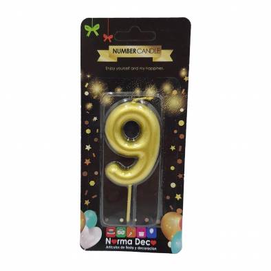 Shiny Number Candle (9) (Gold)