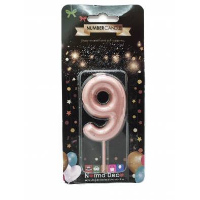 Shiny Number Candle (9) (Rose Gold)