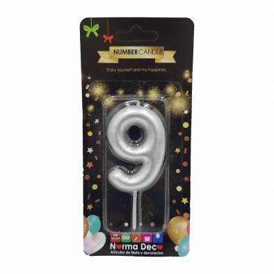 Shiny Number Candle (9) (Silver)