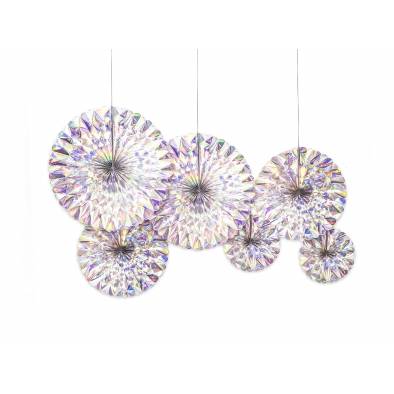 Shiny Paper Fans Set JQ80345 (Iridescent Silver) (6pcs)