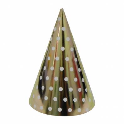 Shiny Polka Dots Paper Cone Hats (Gold) (10pcs)