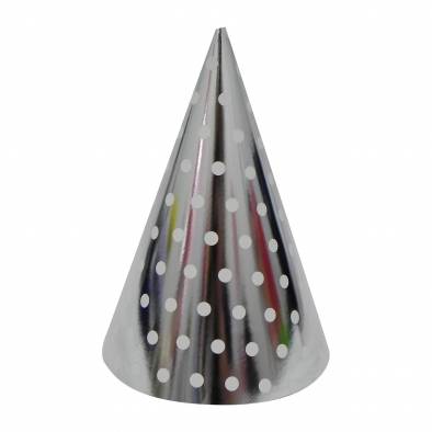 Shiny Polka Dots Paper Cone Hats (Silver) (10pcs)