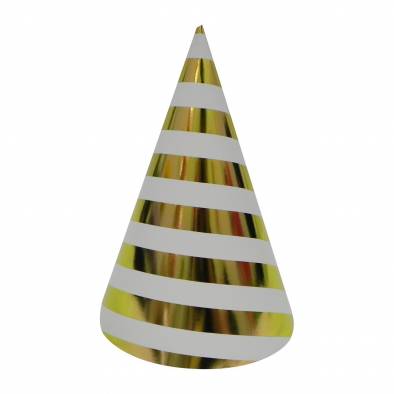 Shiny Striped Paper Cone Hats (Gold) (10pcs)
