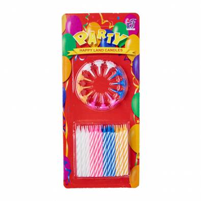 Small Stripe Birthday Candles & Candle Holder (24pcs)