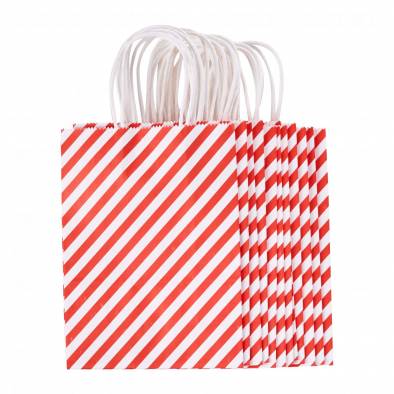 15x20x8cm Striped Kraft Paper Bag (Red)