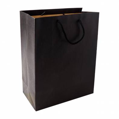 25.5x33x13cm Striped Paper Bag (Black)