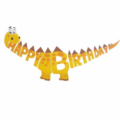 Happy Birthday Yellow Brontosaurus Dinosaur Banner
